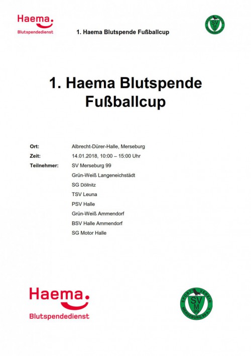 1. Haema Blutspende Fußballcup am 14.01.2018