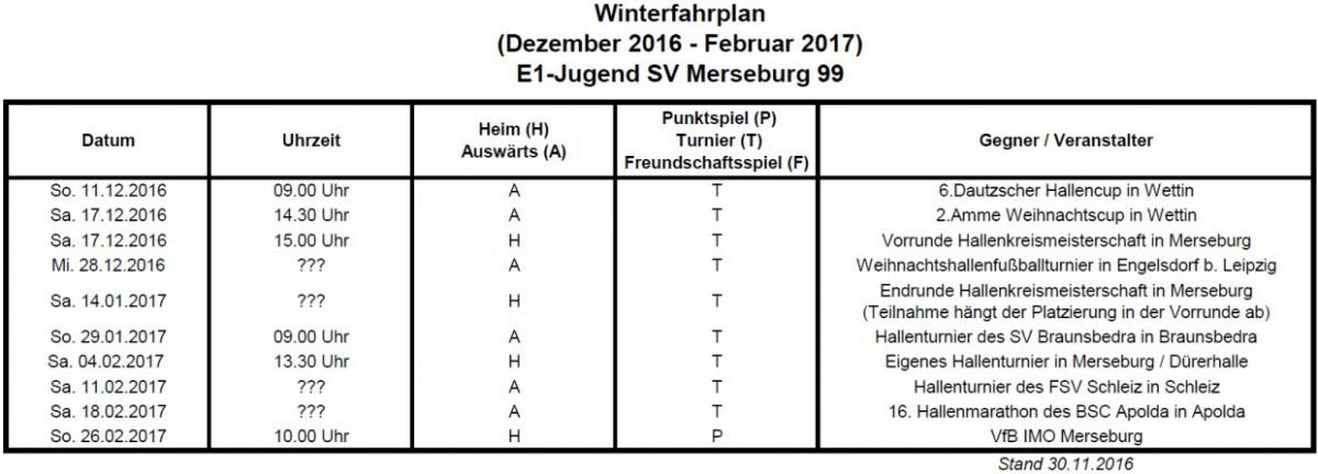 Winterfahrplan der E1