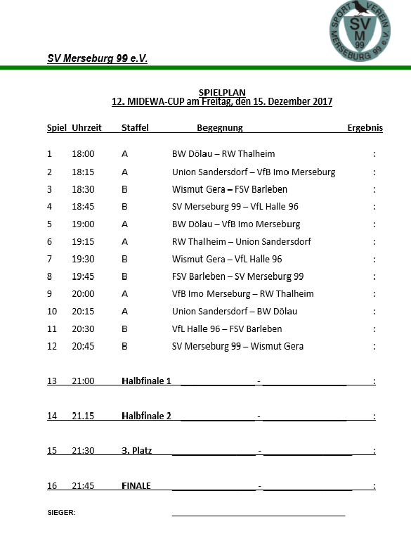 MIDEWA-CUP SPIELPLAN