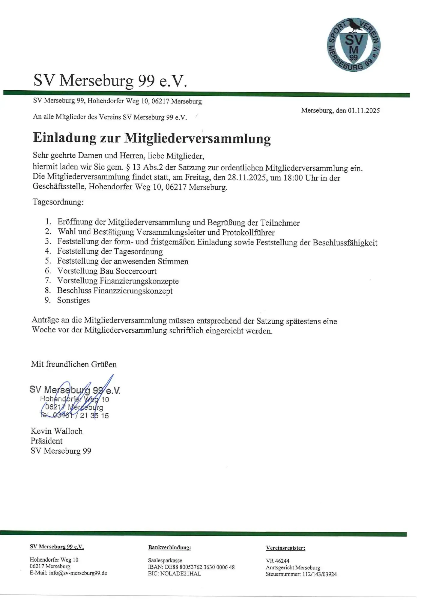 Einladung Mitgliederversammlung